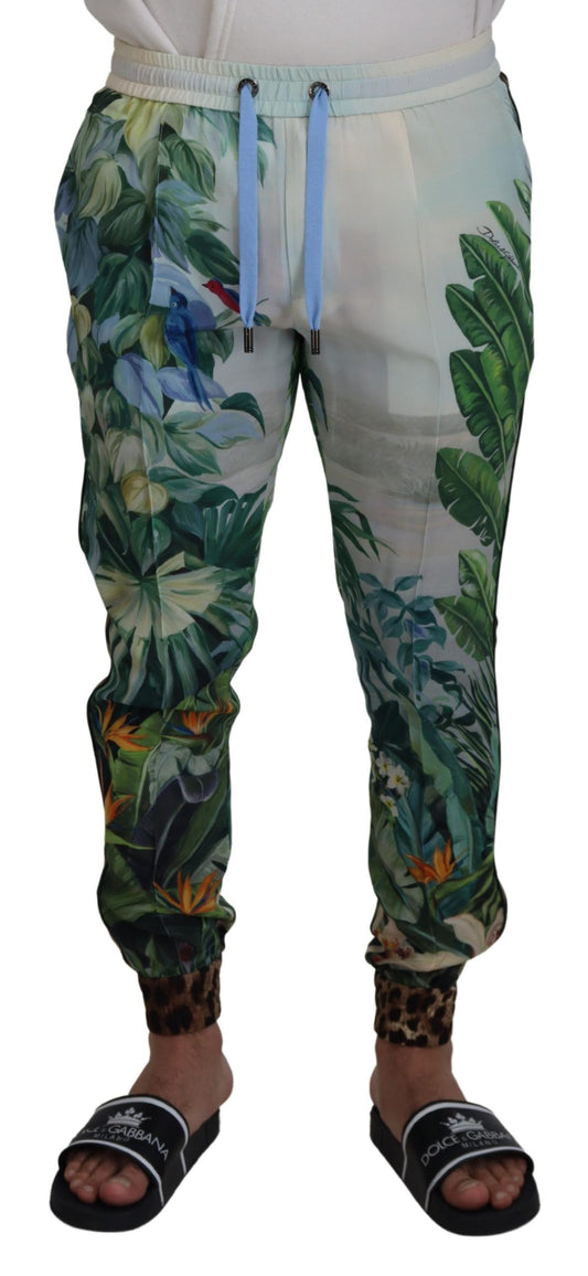 Dolce & Gabbana White Floral Printed Men Jogger Pants Dolce & Gabbana