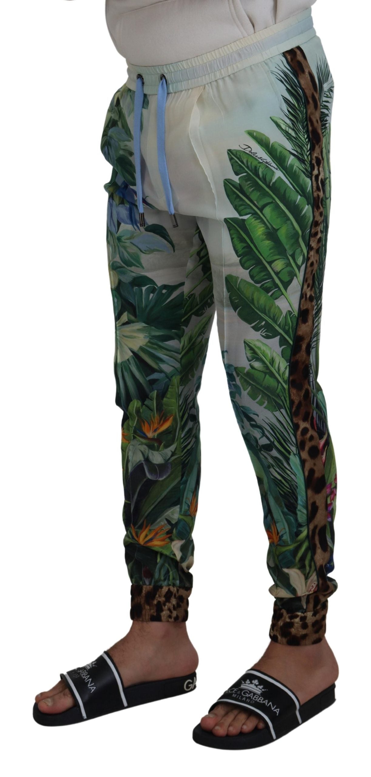 Dolce & Gabbana White Floral Printed Men Jogger Pants Dolce & Gabbana