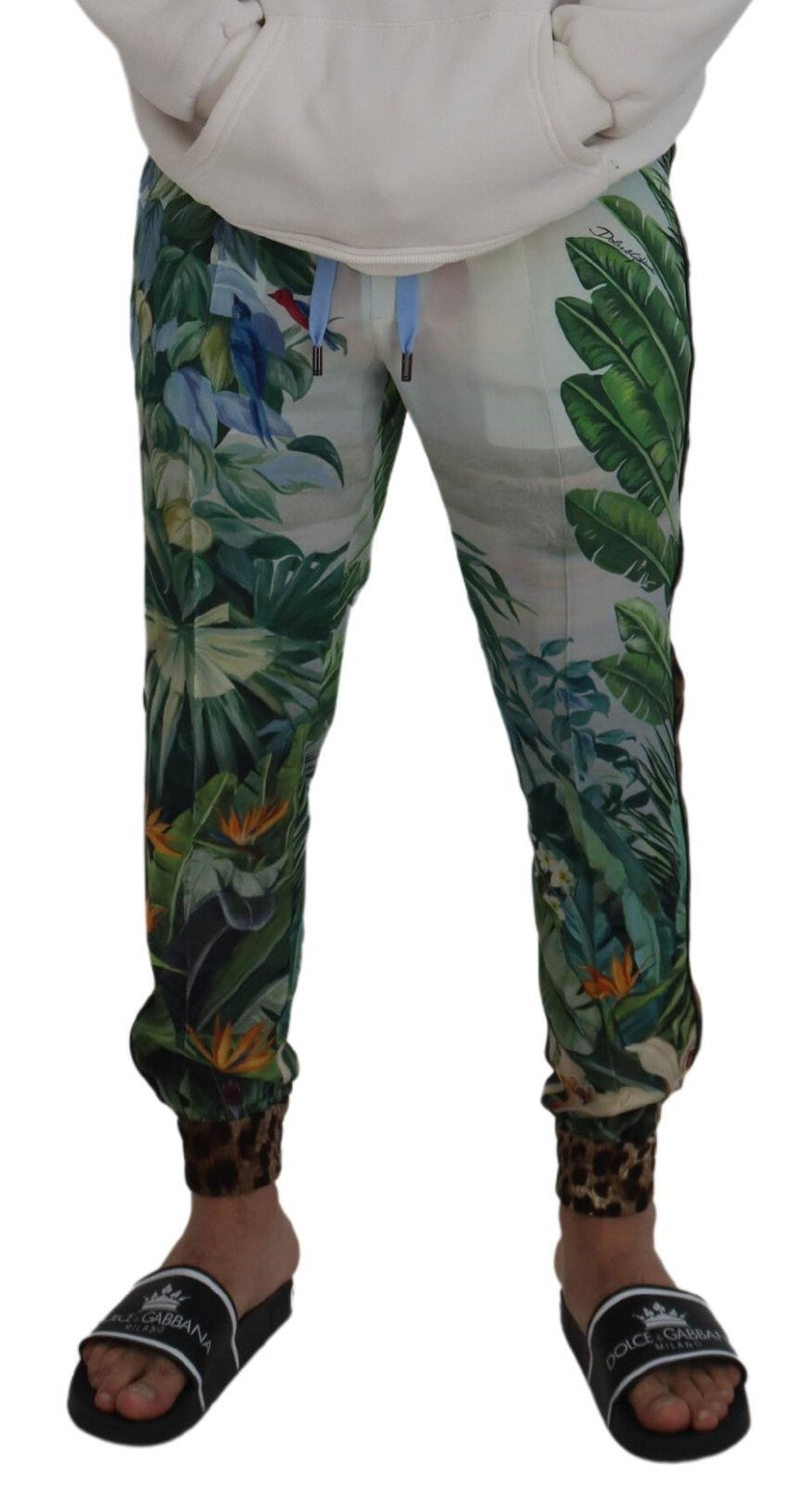 Dolce & Gabbana White Floral Printed Men Jogger Pants Dolce & Gabbana