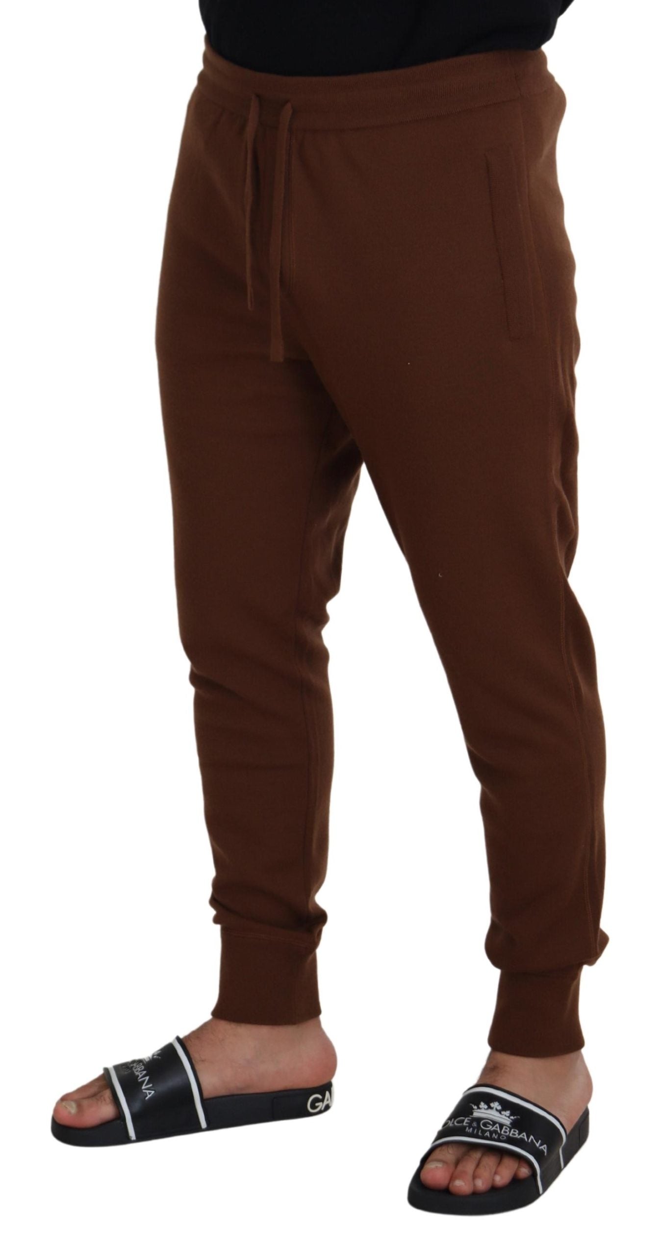 Dolce & Gabbana Brown Cashmere Men Drawstring Jogger Pants Dolce & Gabbana
