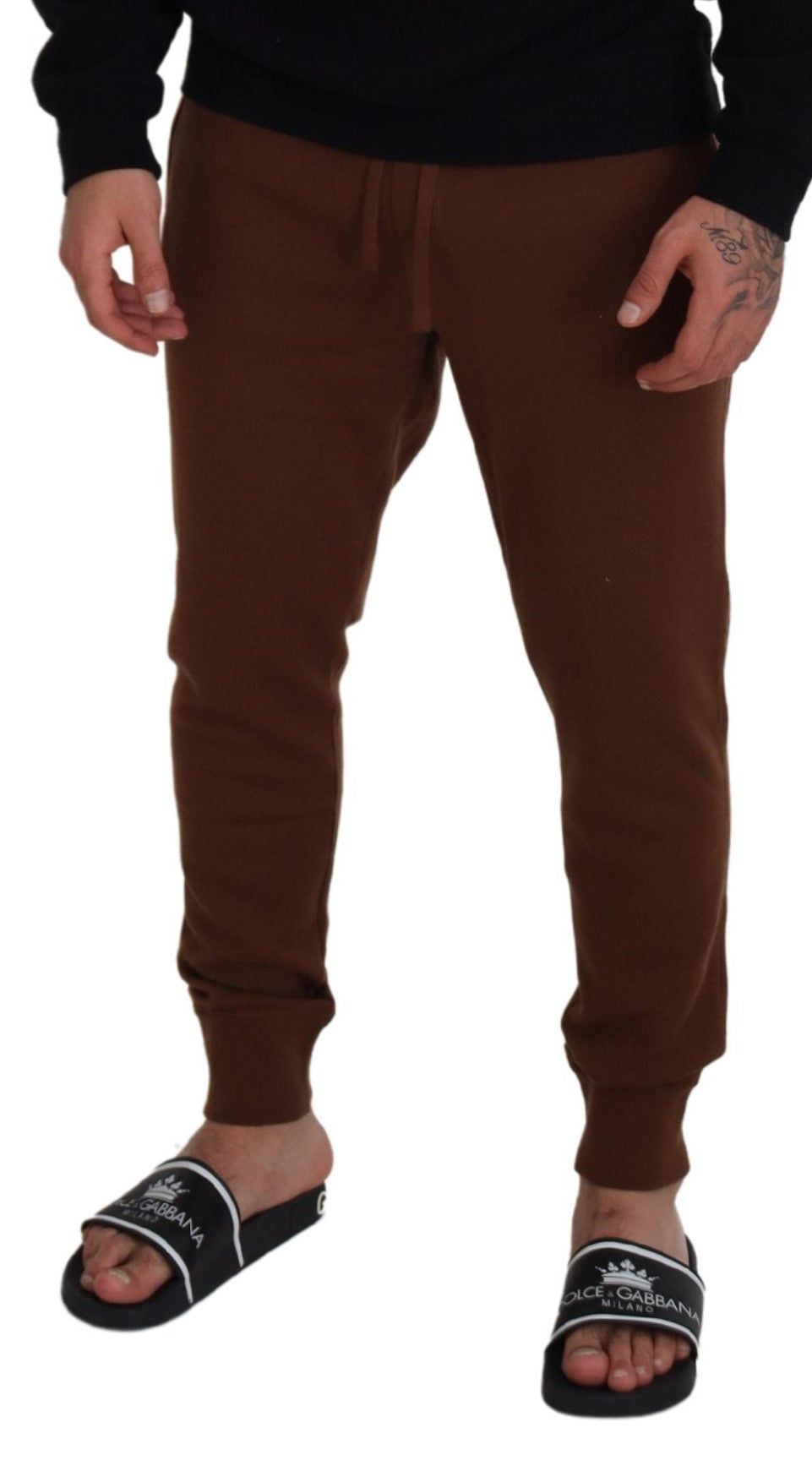 Dolce & Gabbana Brown Cashmere Men Drawstring Jogger Pants Dolce & Gabbana