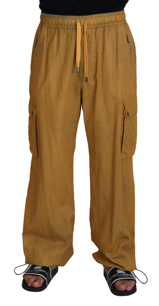 Dolce & Gabbana Brown Linen Drawstring Cargo Pants Dolce & Gabbana