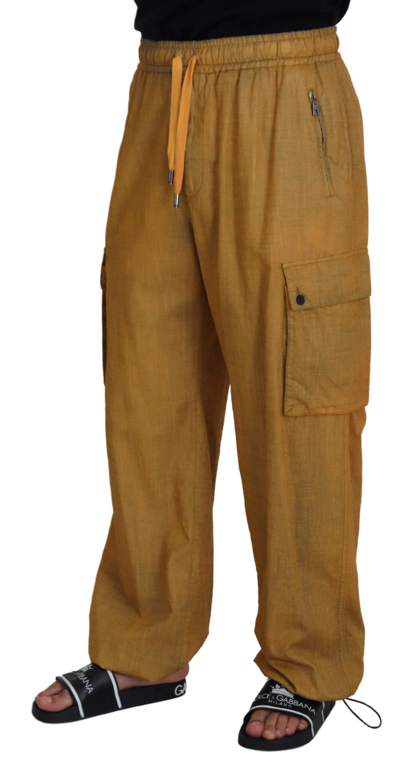 Dolce & Gabbana Brown Linen Drawstring Cargo Pants Dolce & Gabbana