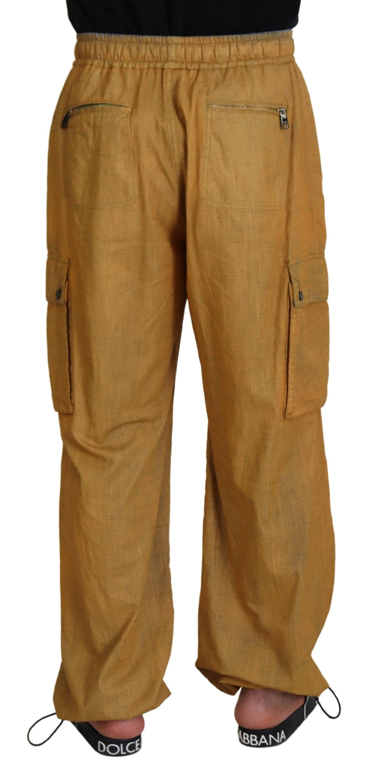 Dolce & Gabbana Brown Linen Drawstring Cargo Pants Dolce & Gabbana