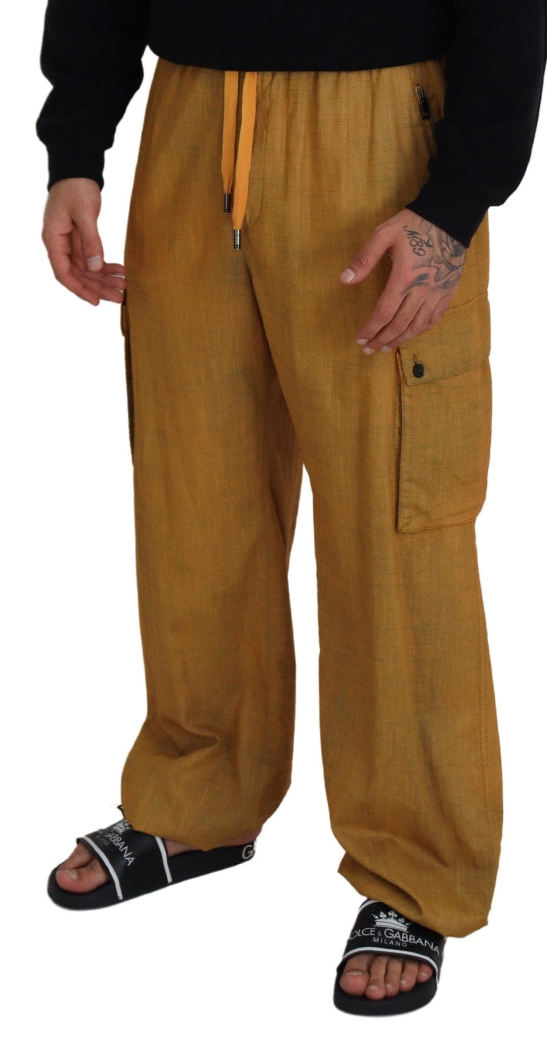 Dolce & Gabbana Brown Linen Drawstring Cargo Pants Dolce & Gabbana