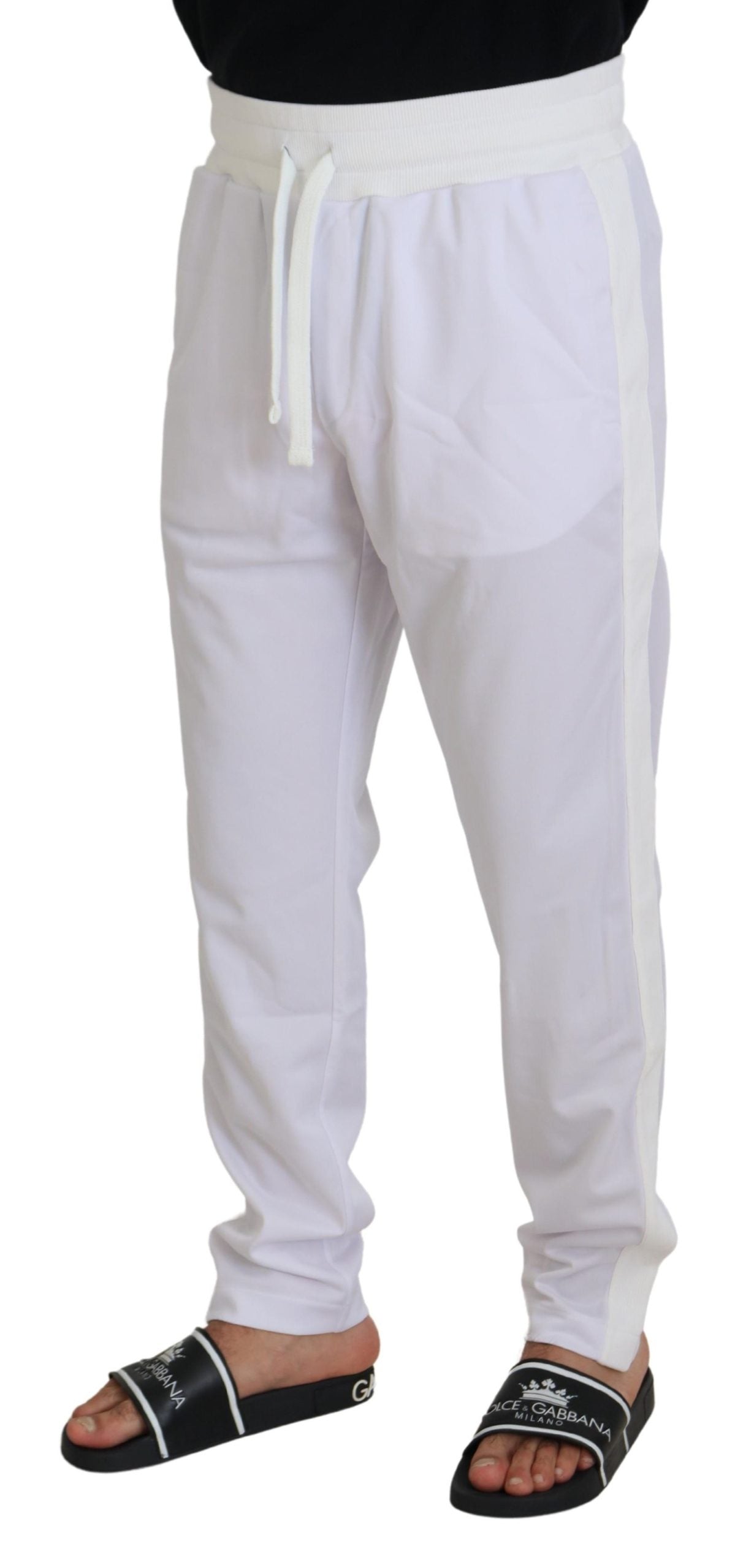Dolce & Gabbana White Polyester Crown Logo Jogger Pants Dolce & Gabbana