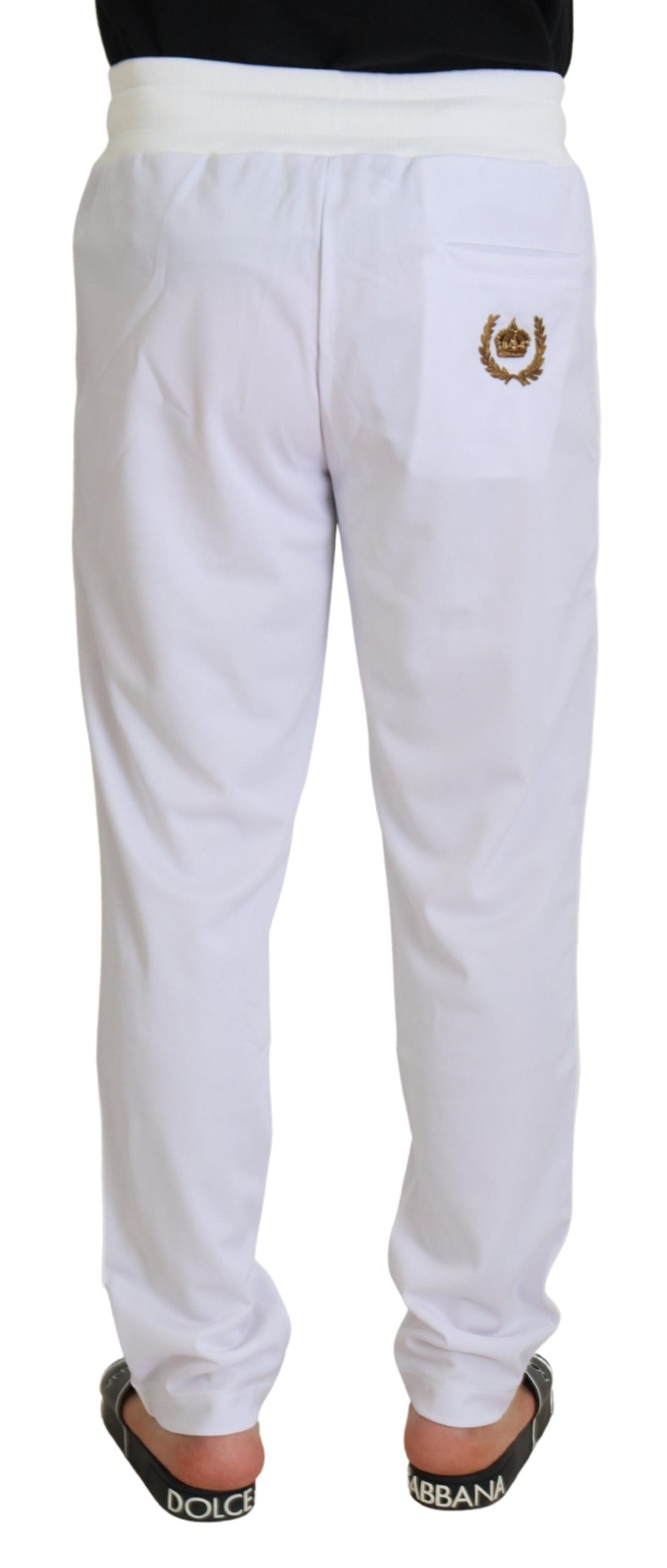 Dolce & Gabbana White Polyester Crown Logo Jogger Pants Dolce & Gabbana