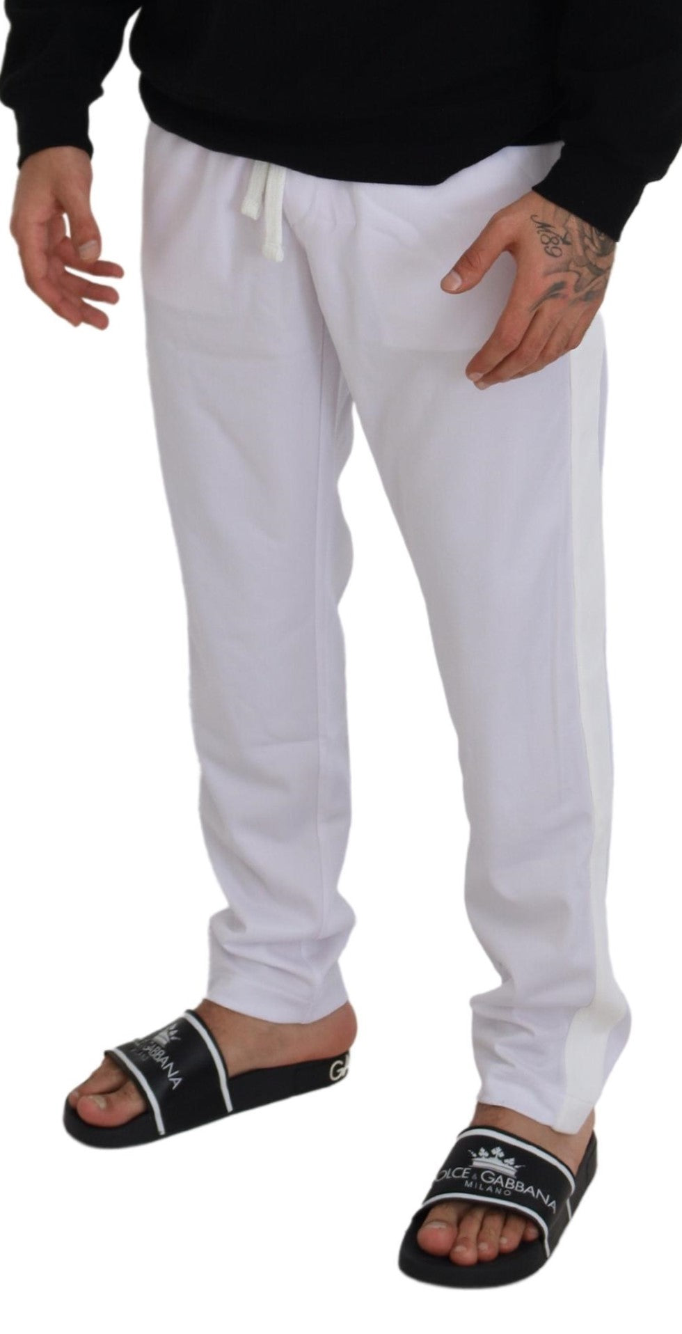 Dolce & Gabbana White Polyester Crown Logo Jogger Pants Dolce & Gabbana