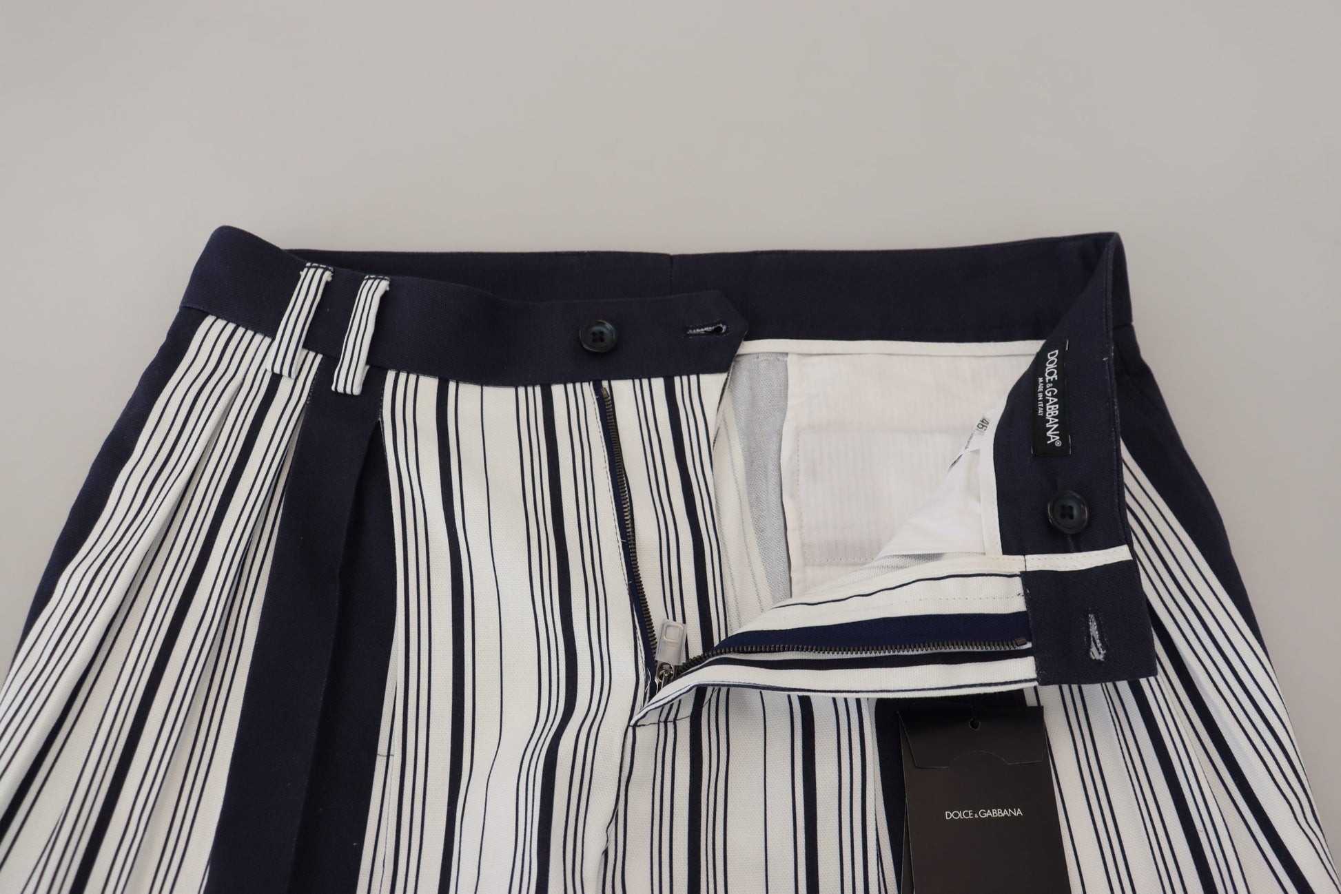 Dolce & Gabbana White Cotton Striped Cropped Pants Dolce & Gabbana