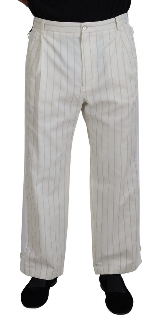 Dolce & Gabbana White Cotton Striped Formal Pants Dolce & Gabbana