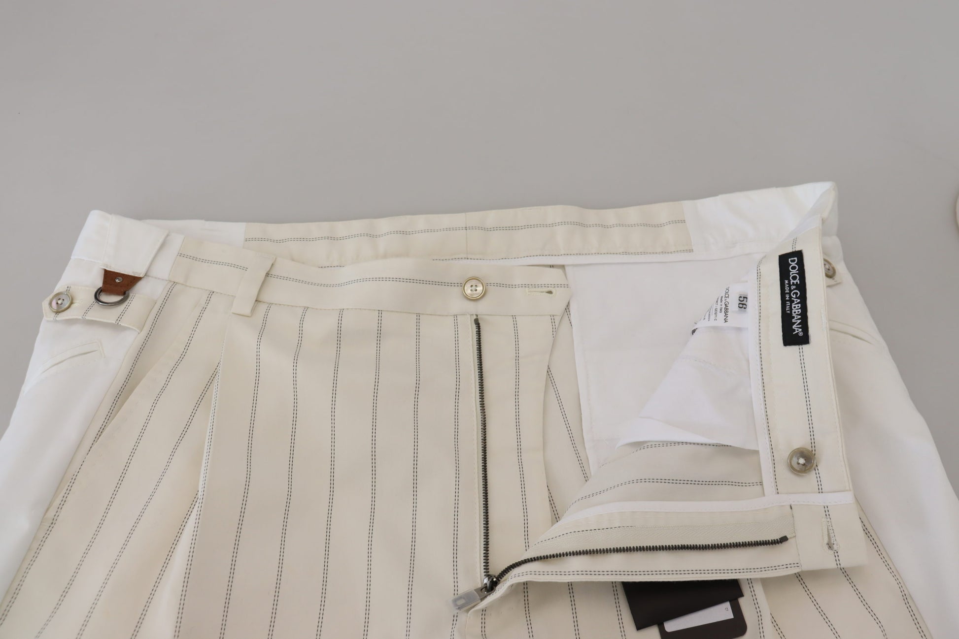 Dolce & Gabbana White Cotton Striped Formal Pants Dolce & Gabbana