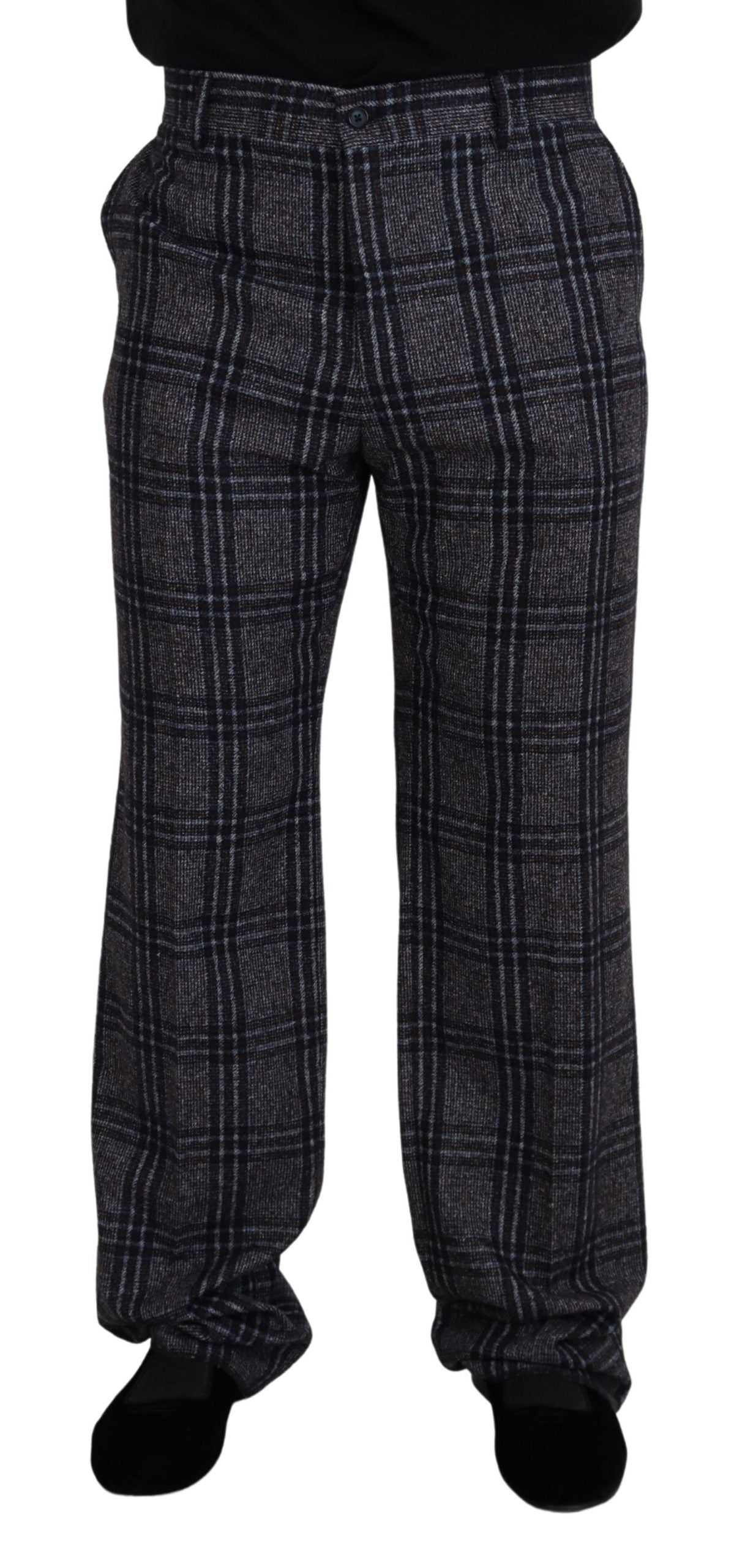 Dolce & Gabbana Gray Checkered Mid Waist Men Pants Dolce & Gabbana
