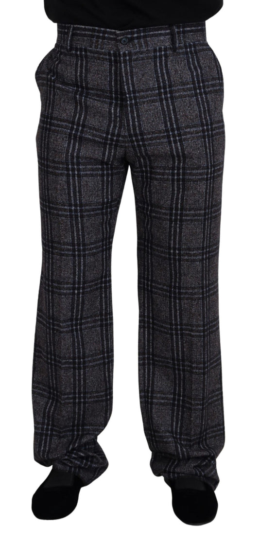 Dolce & Gabbana Gray Checkered Mid Waist Men Pants Dolce & Gabbana
