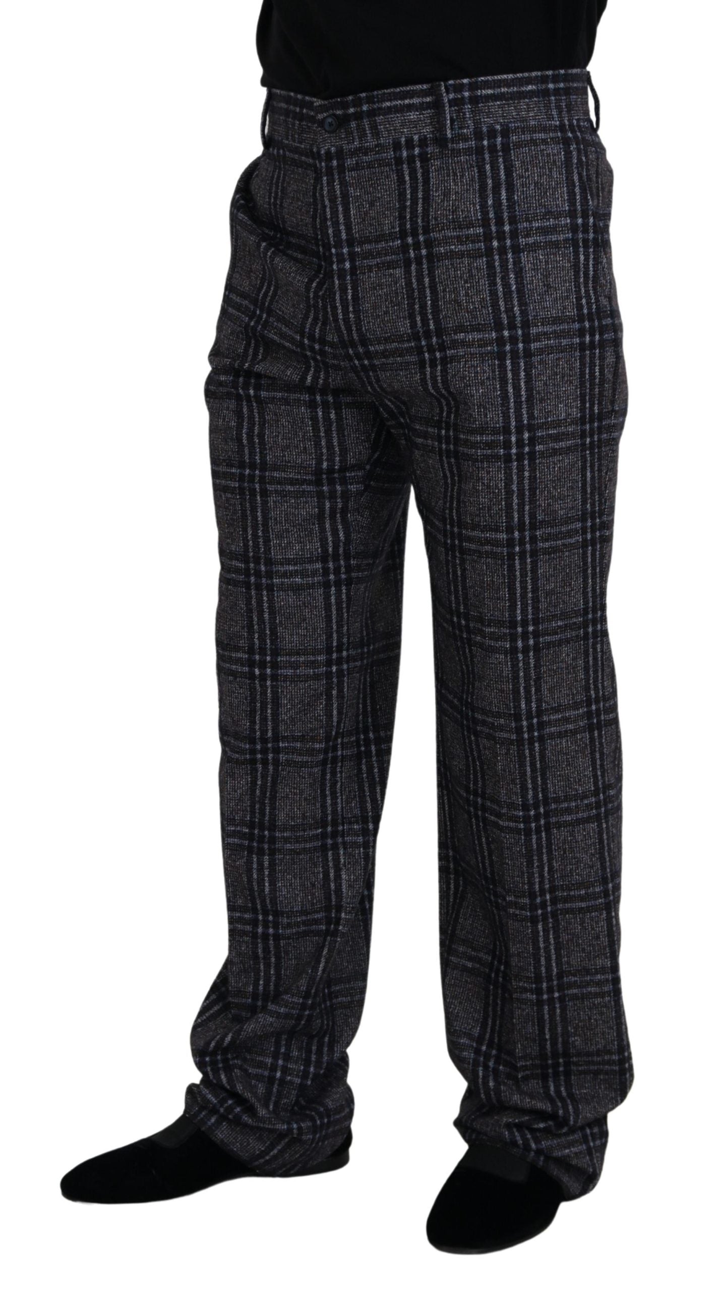 Dolce & Gabbana Gray Checkered Mid Waist Men Pants Dolce & Gabbana