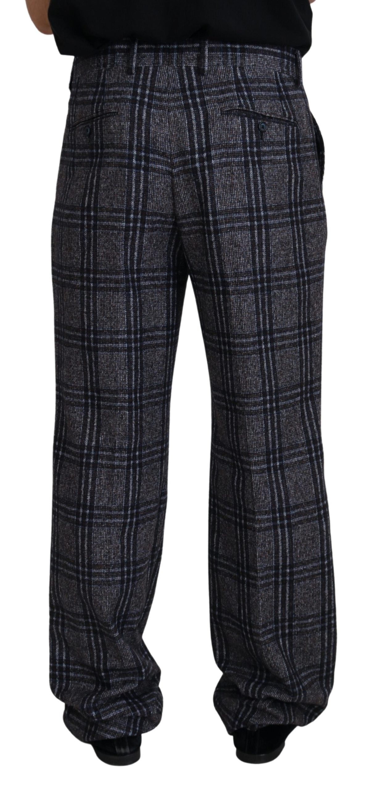 Dolce & Gabbana Gray Checkered Mid Waist Men Pants Dolce & Gabbana