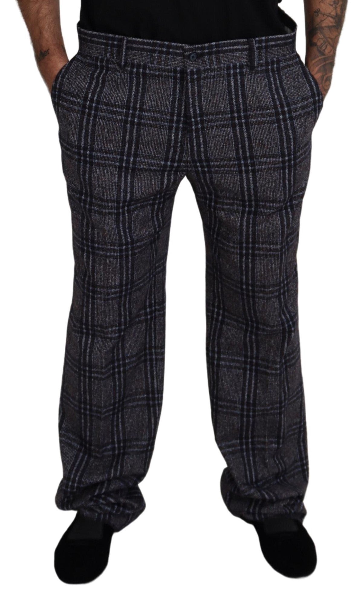Dolce & Gabbana Gray Checkered Mid Waist Men Pants Dolce & Gabbana