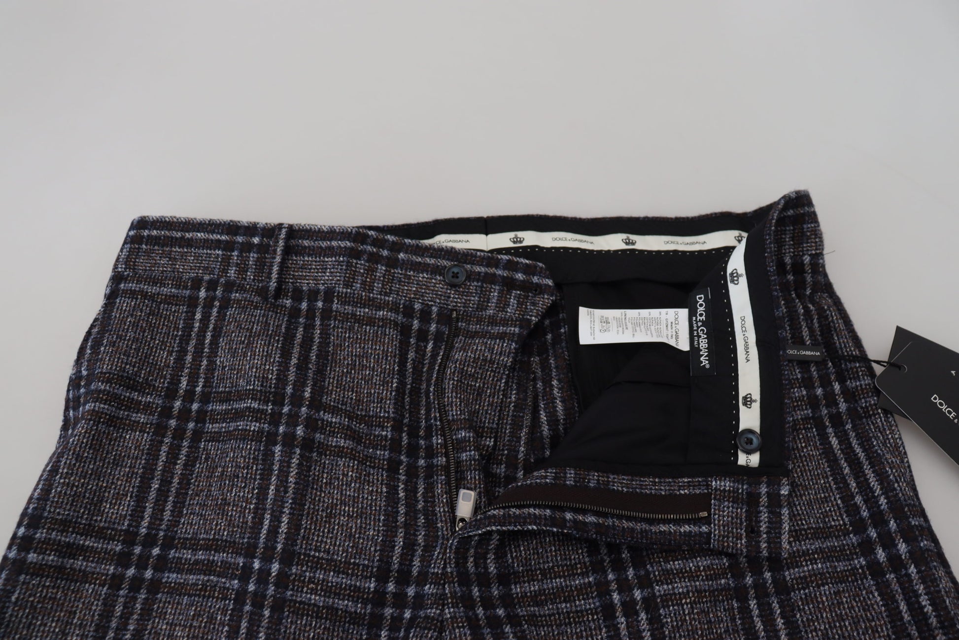 Dolce & Gabbana Gray Checkered Mid Waist Men Pants Dolce & Gabbana