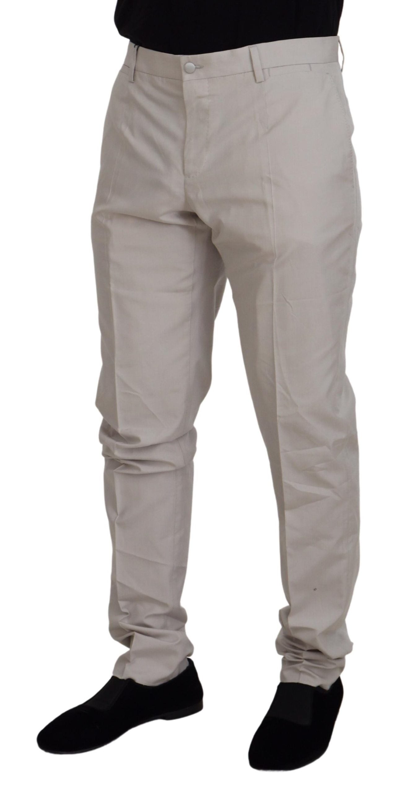 Dolce & Gabbana Off White Silk Mid Waist Chino Pants Dolce & Gabbana