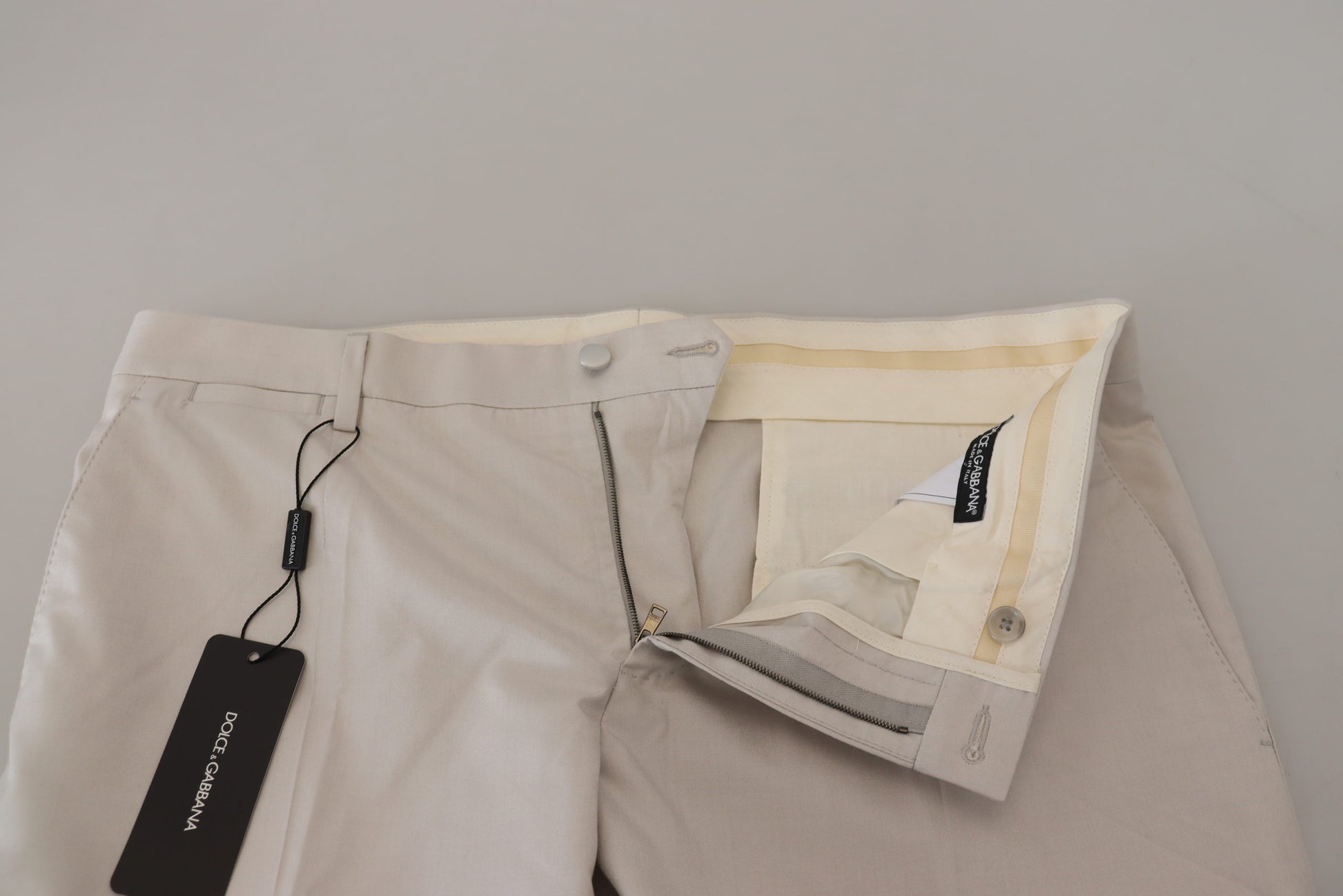 Dolce & Gabbana Off White Silk Mid Waist Chino Pants Dolce & Gabbana