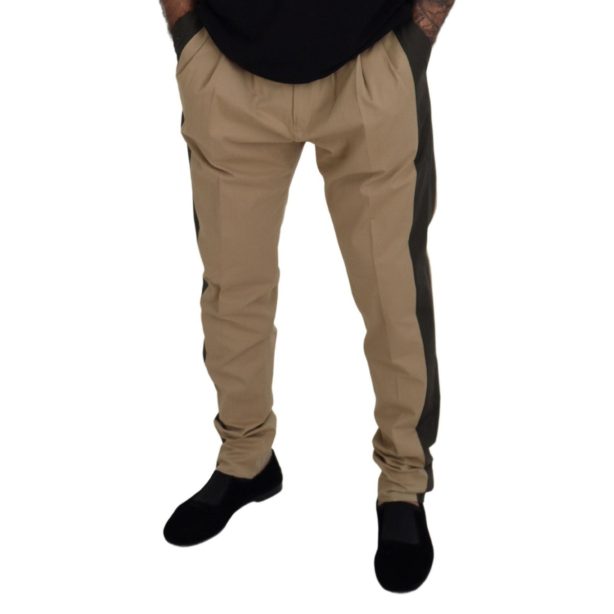 Dolce & Gabbana Brown Black Cotton Chino Men Pants