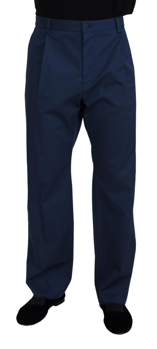 Dolce & Gabbana Blue Cotton Straight Fit Pants Dolce & Gabbana