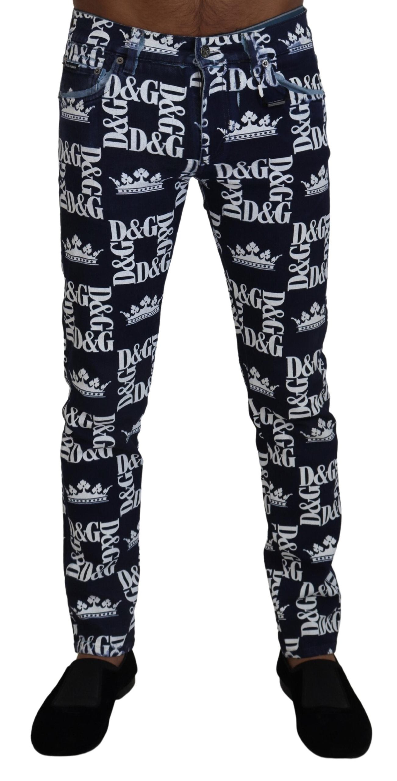 Dolce & Gabbana Blue Cotton DG Crown Skinny Denim Jeans Dolce & Gabbana