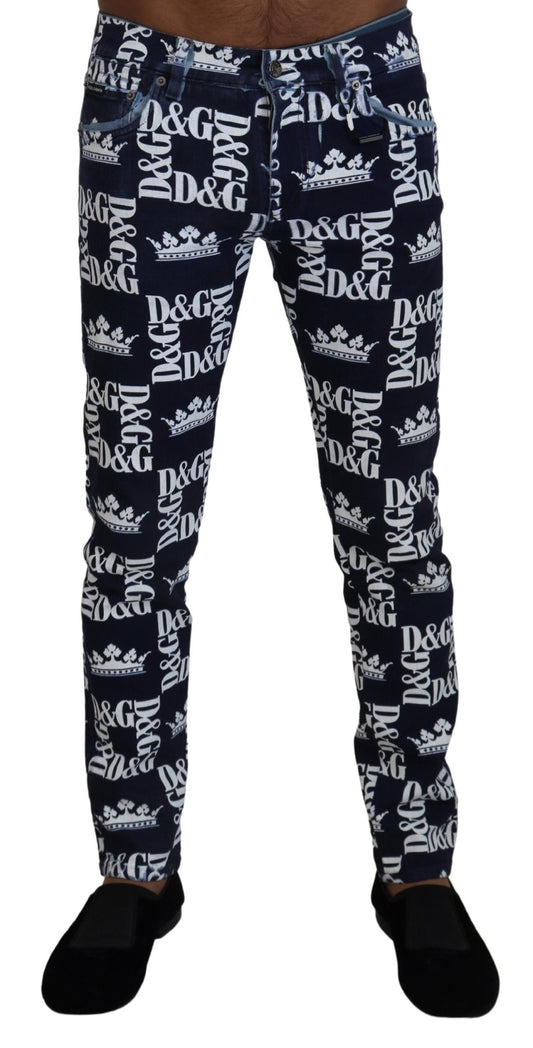 Dolce & Gabbana Blue Cotton DG Crown Skinny Denim Jeans Dolce & Gabbana