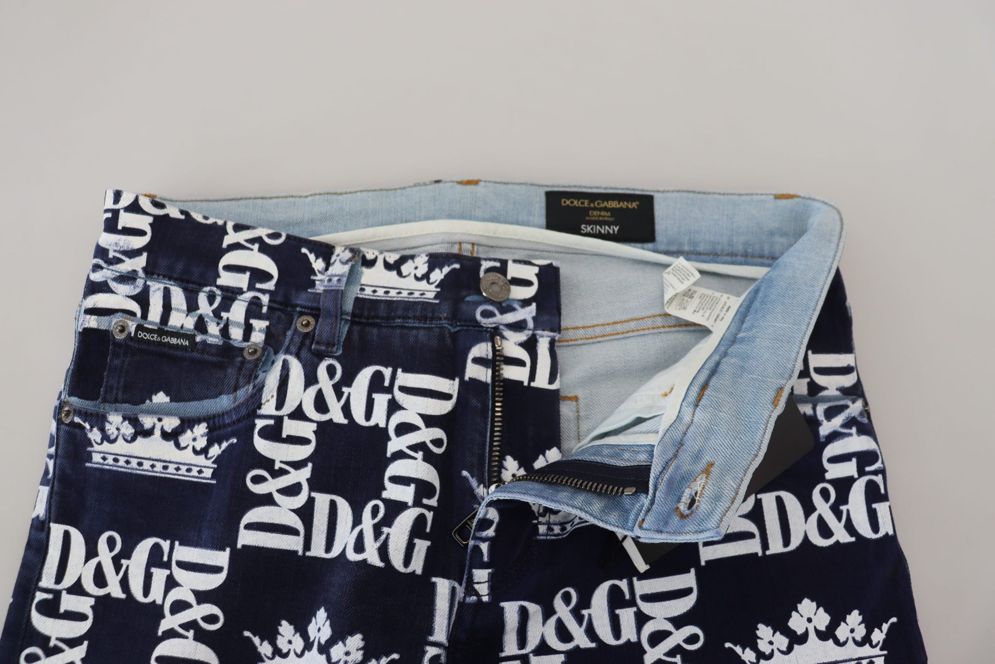 Dolce & Gabbana Blue Cotton DG Crown Skinny Denim Jeans Dolce & Gabbana