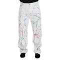 Dolce & Gabbana White Cotton Color Splash Print Denim Pants