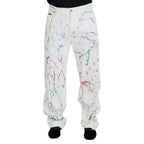 Dolce & Gabbana White Cotton Color Splash Print Denim Pants