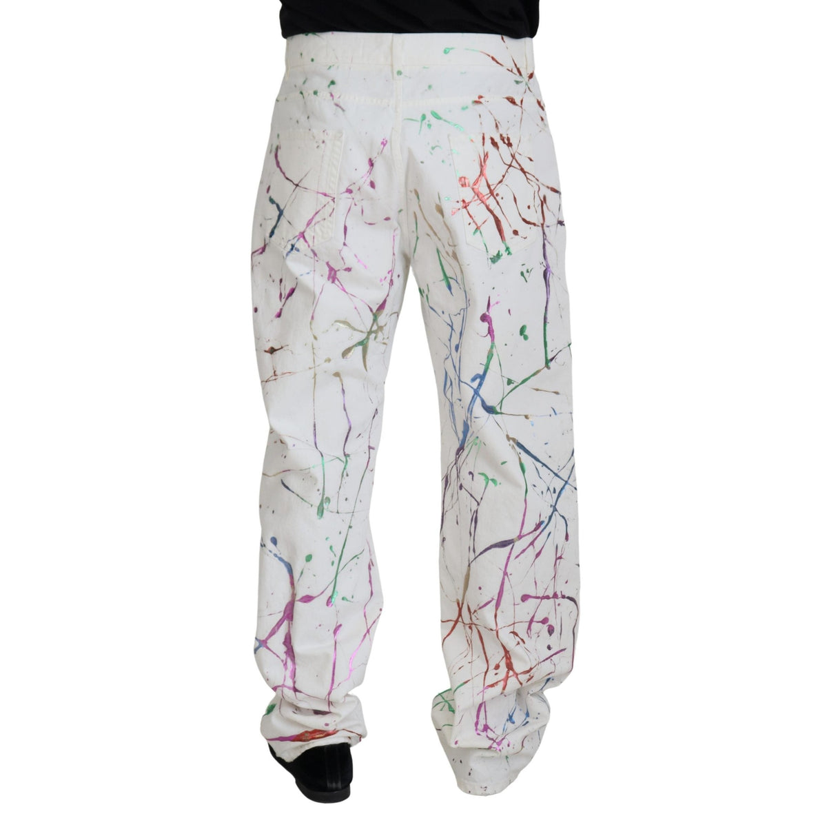 Dolce & Gabbana White Cotton Color Splash Print Denim Pants