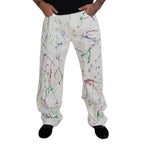 Dolce & Gabbana White Cotton Color Splash Print Denim Pants