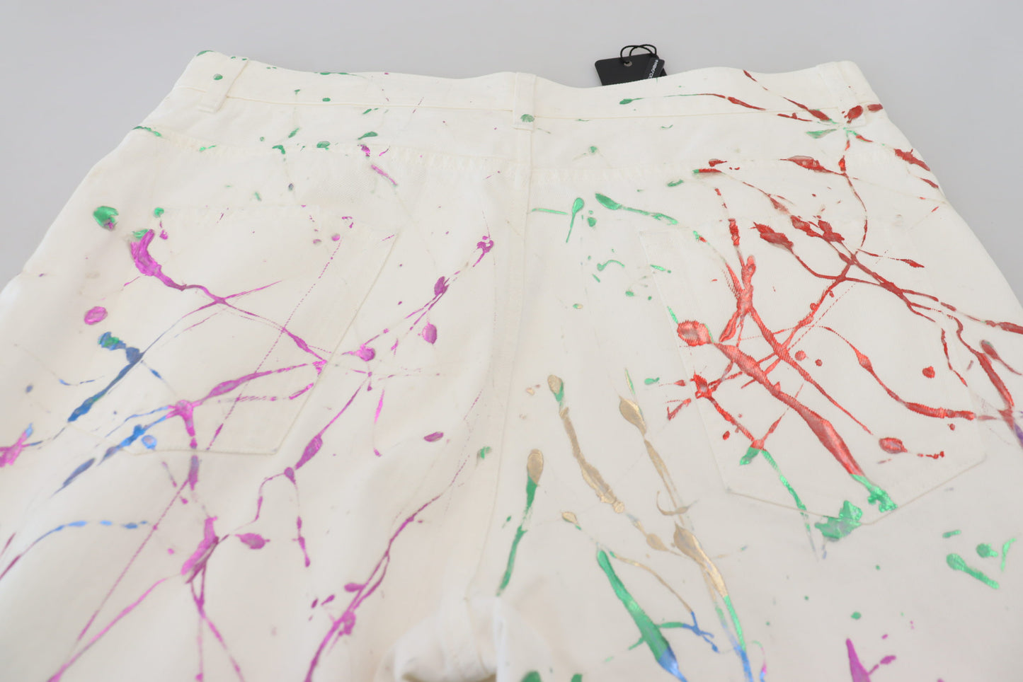 Dolce & Gabbana White Cotton Color Splash Print Denim Pants Dolce & Gabbana