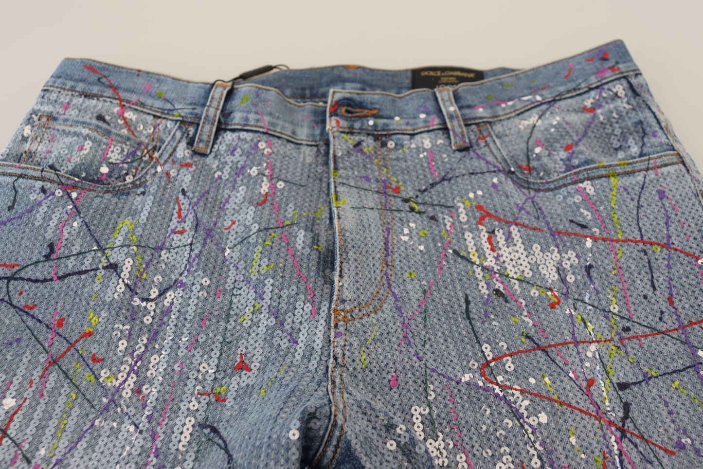 Dolce & Gabbana Blue Cotton Color Splash Print Denim Jeans Dolce & Gabbana