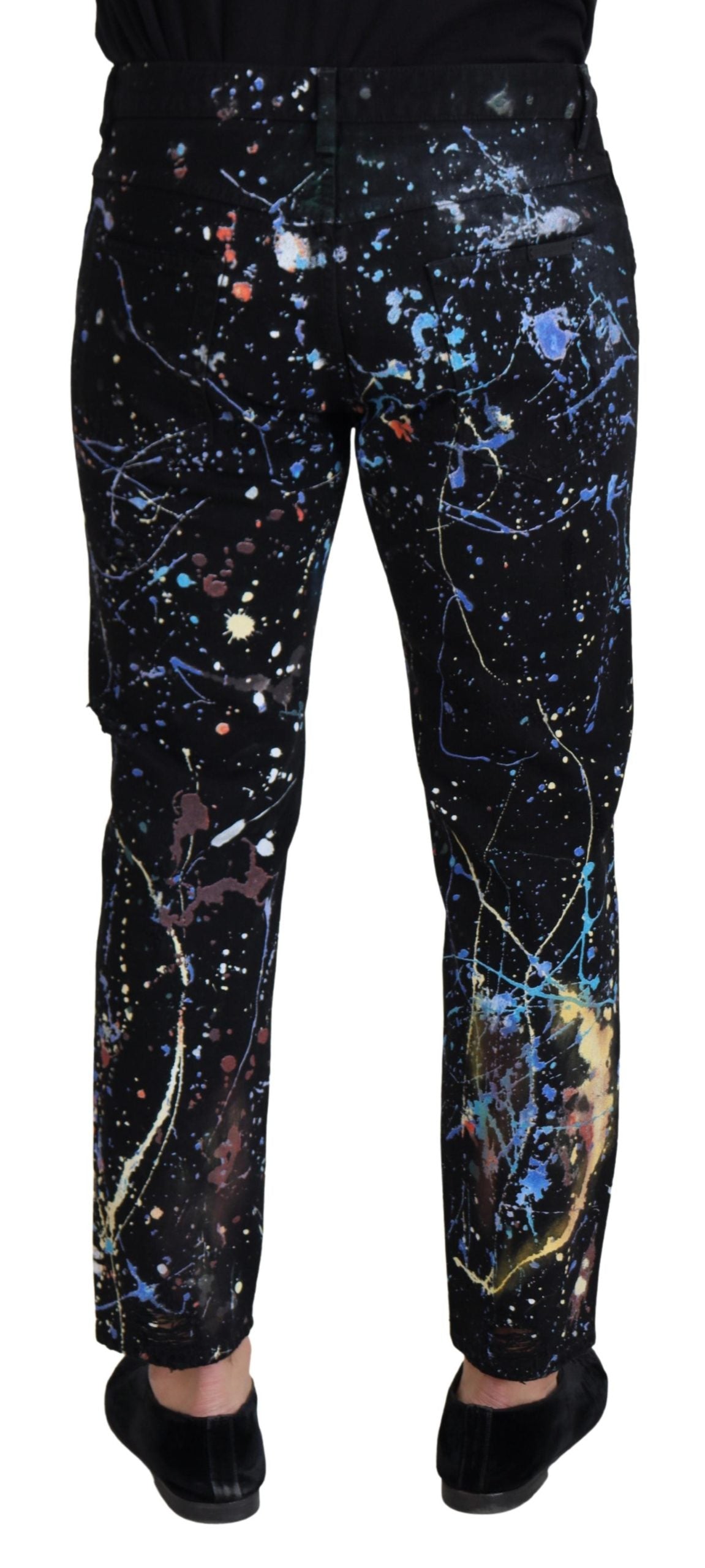 Dolce & Gabbana Black Cotton Color Splash Print Denim Jeans Dolce & Gabbana