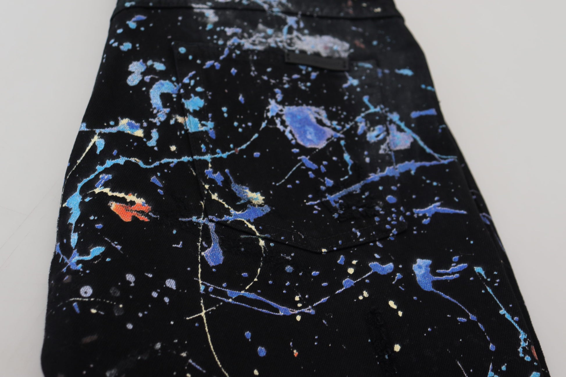 Dolce & Gabbana Black Cotton Color Splash Print Denim Jeans Dolce & Gabbana