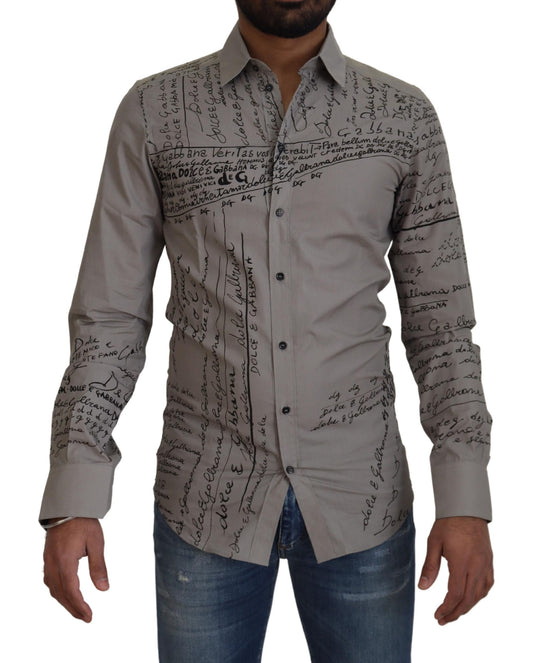 Dolce & Gabbana Gray Printed Cotton Slim Dress GOLD Shirt Dolce & Gabbana