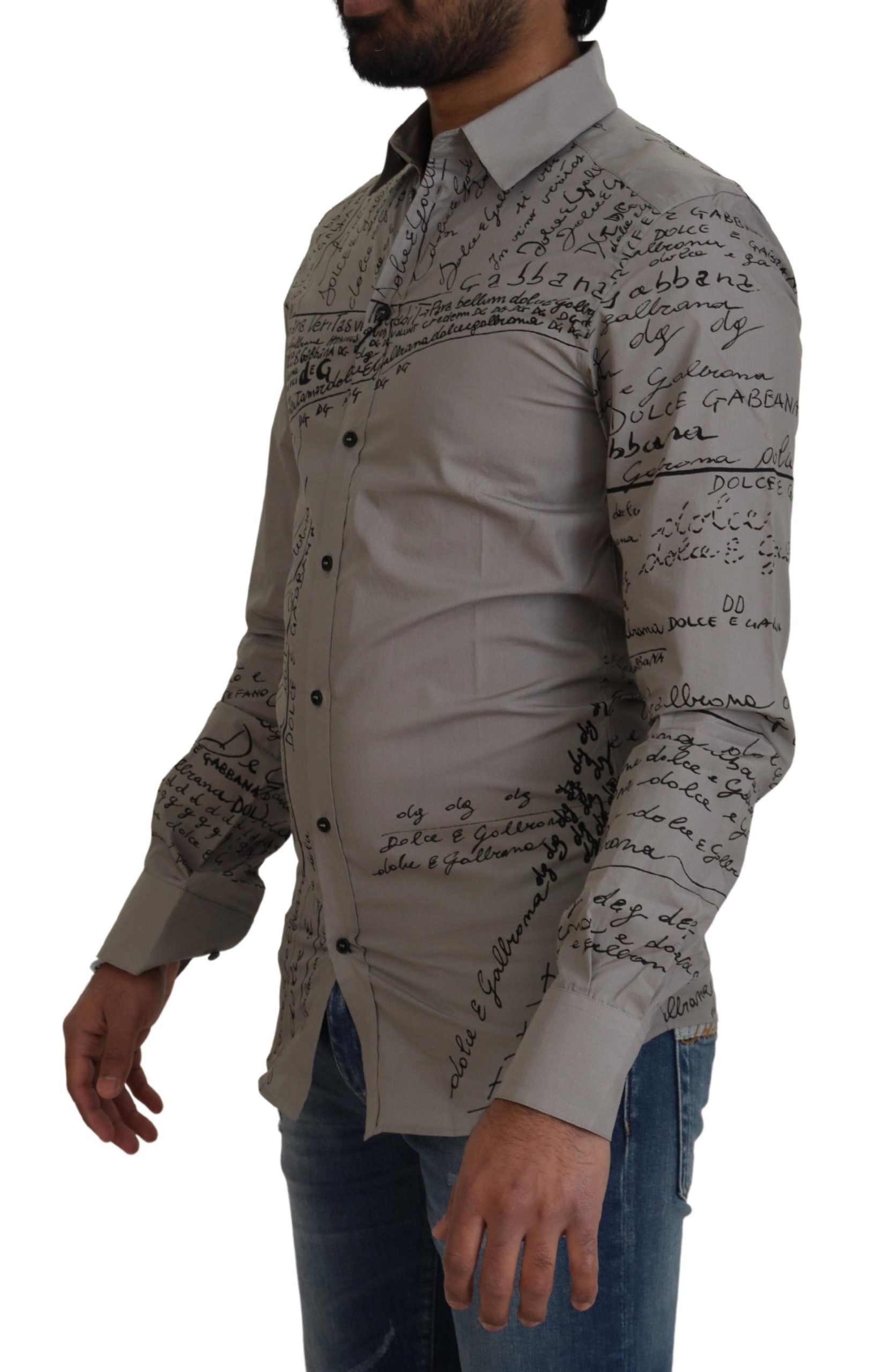 Dolce & Gabbana Gray Printed Cotton Slim Dress GOLD Shirt Dolce & Gabbana