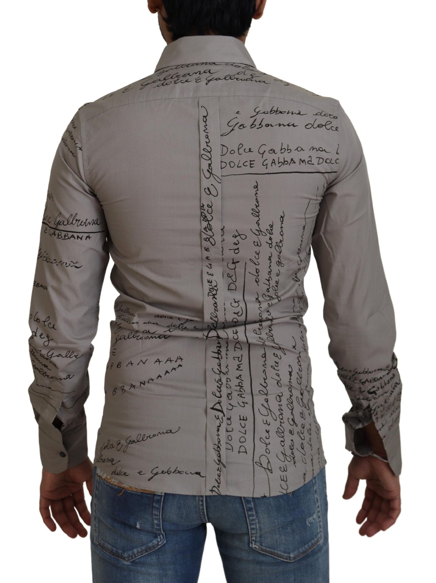 Dolce & Gabbana Gray Printed Cotton Slim Dress GOLD Shirt Dolce & Gabbana