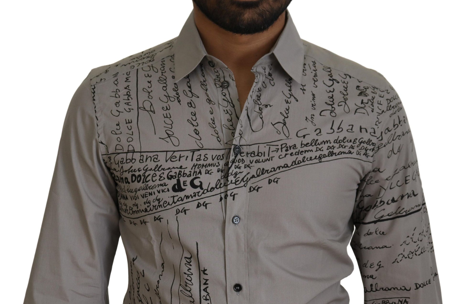 Dolce & Gabbana Gray Printed Cotton Slim Dress GOLD Shirt Dolce & Gabbana