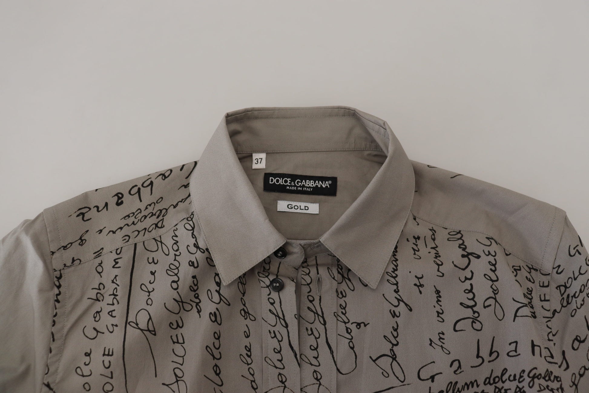 Dolce & Gabbana Gray Printed Cotton Slim Dress GOLD Shirt Dolce & Gabbana