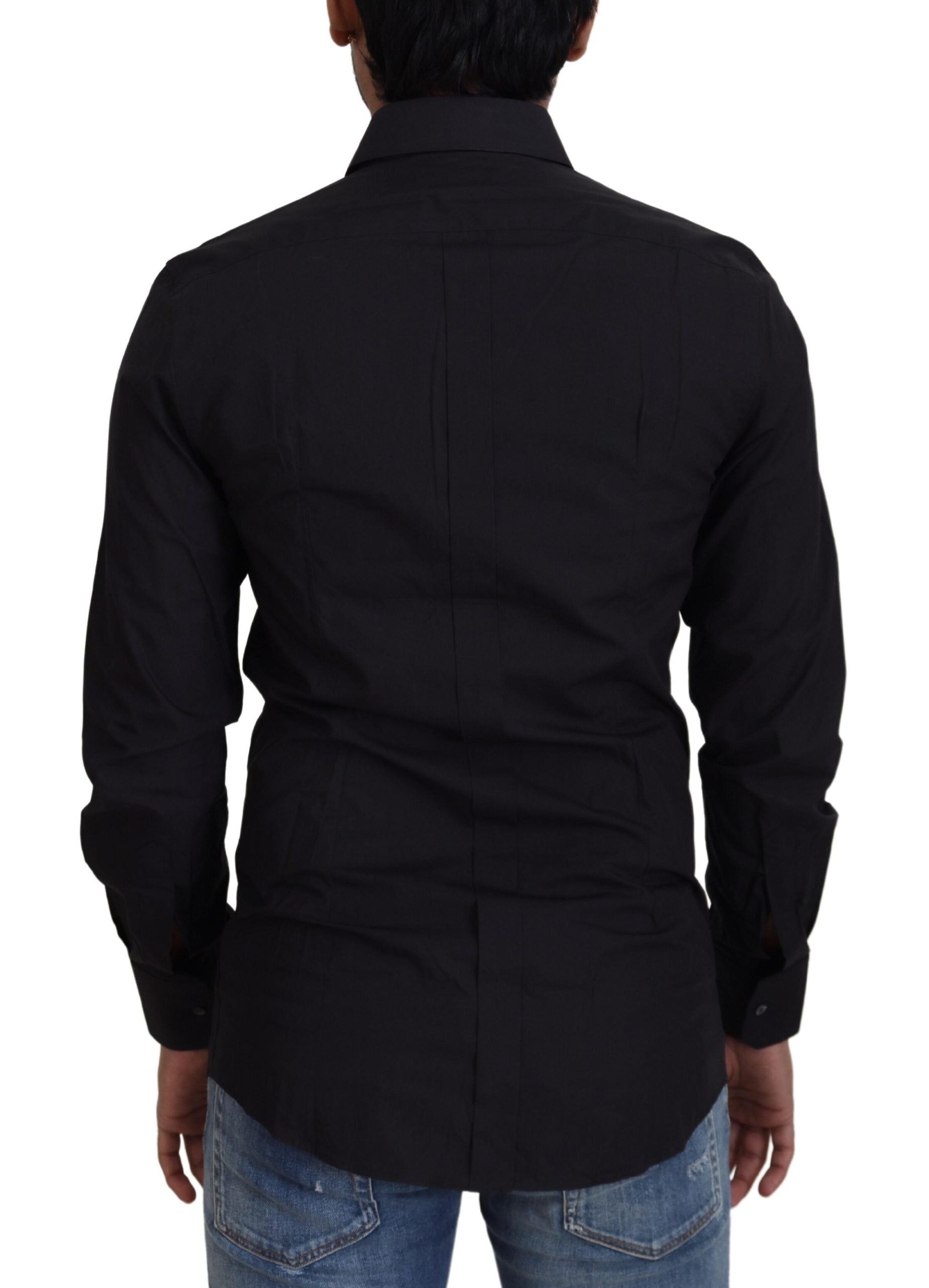 Dolce & Gabbana Black Cotton Slim Fit Formal Dress GOLD Shirt Dolce & Gabbana