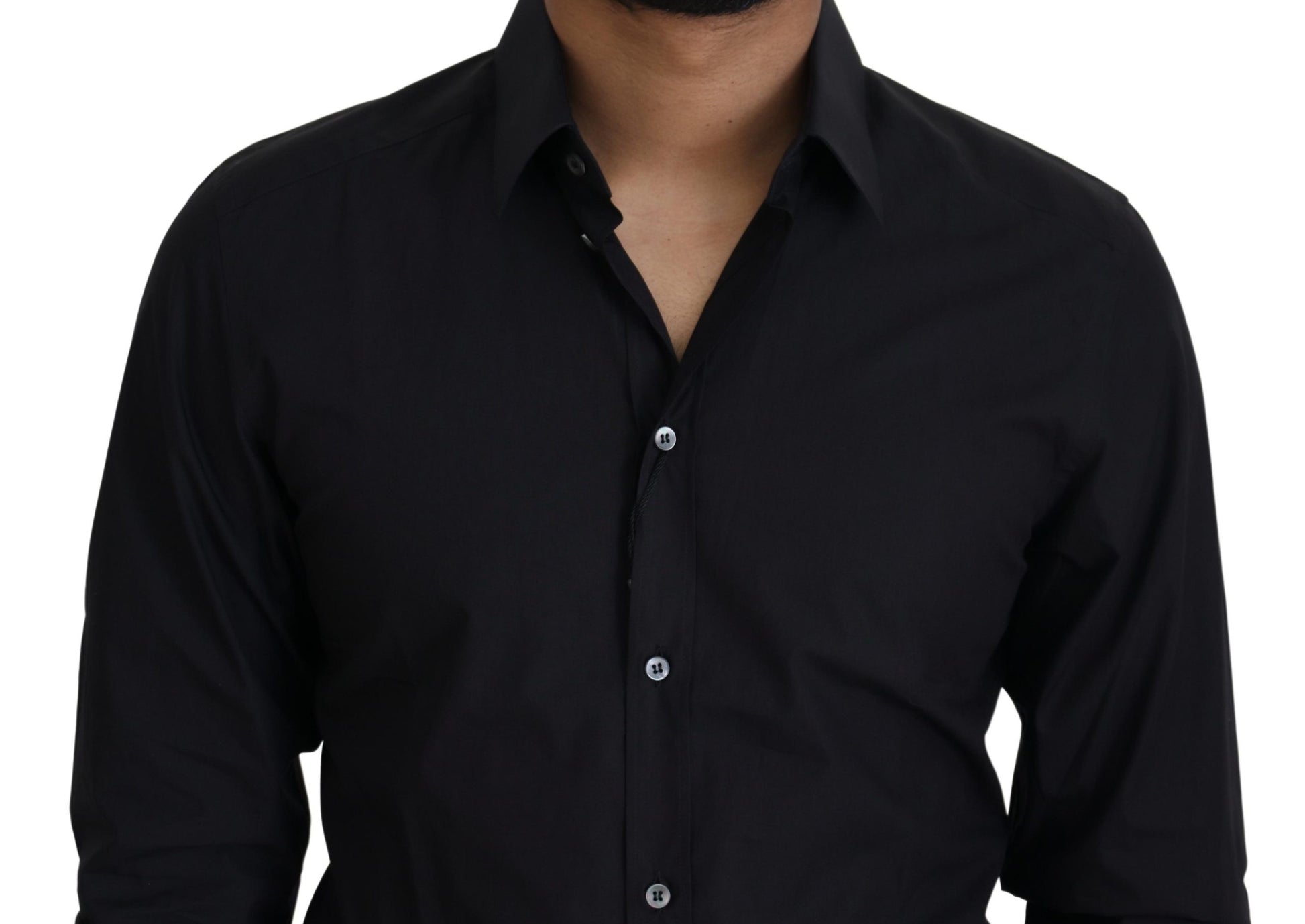 Dolce & Gabbana Black Cotton Slim Fit Formal Dress GOLD Shirt Dolce & Gabbana