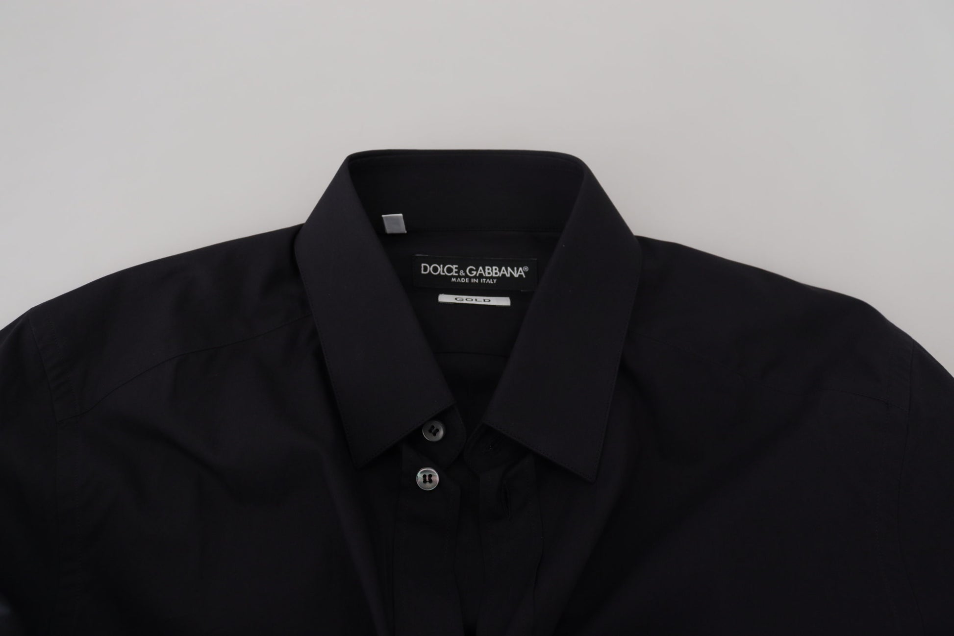 Dolce & Gabbana Black Cotton Slim Fit Formal Dress GOLD Shirt Dolce & Gabbana