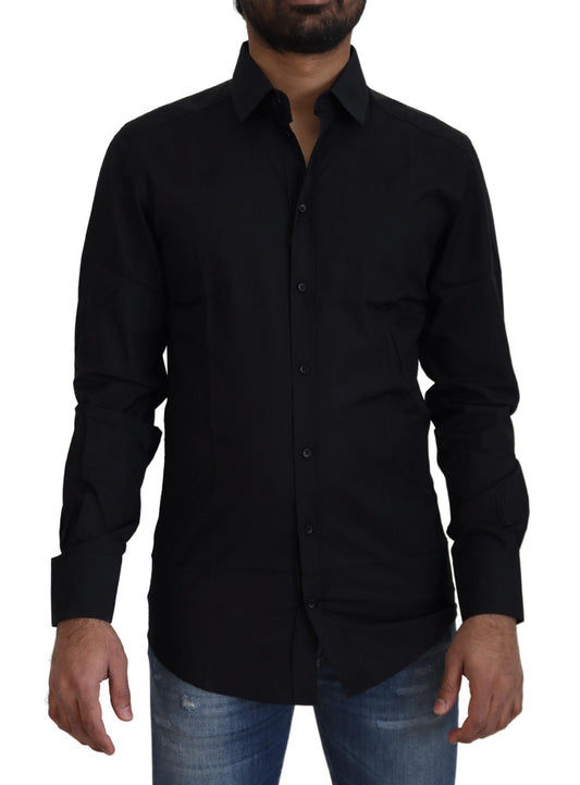 Dolce & Gabbana Black Cotton Slim Fit Formal Dress GOLD Shirt Dolce & Gabbana