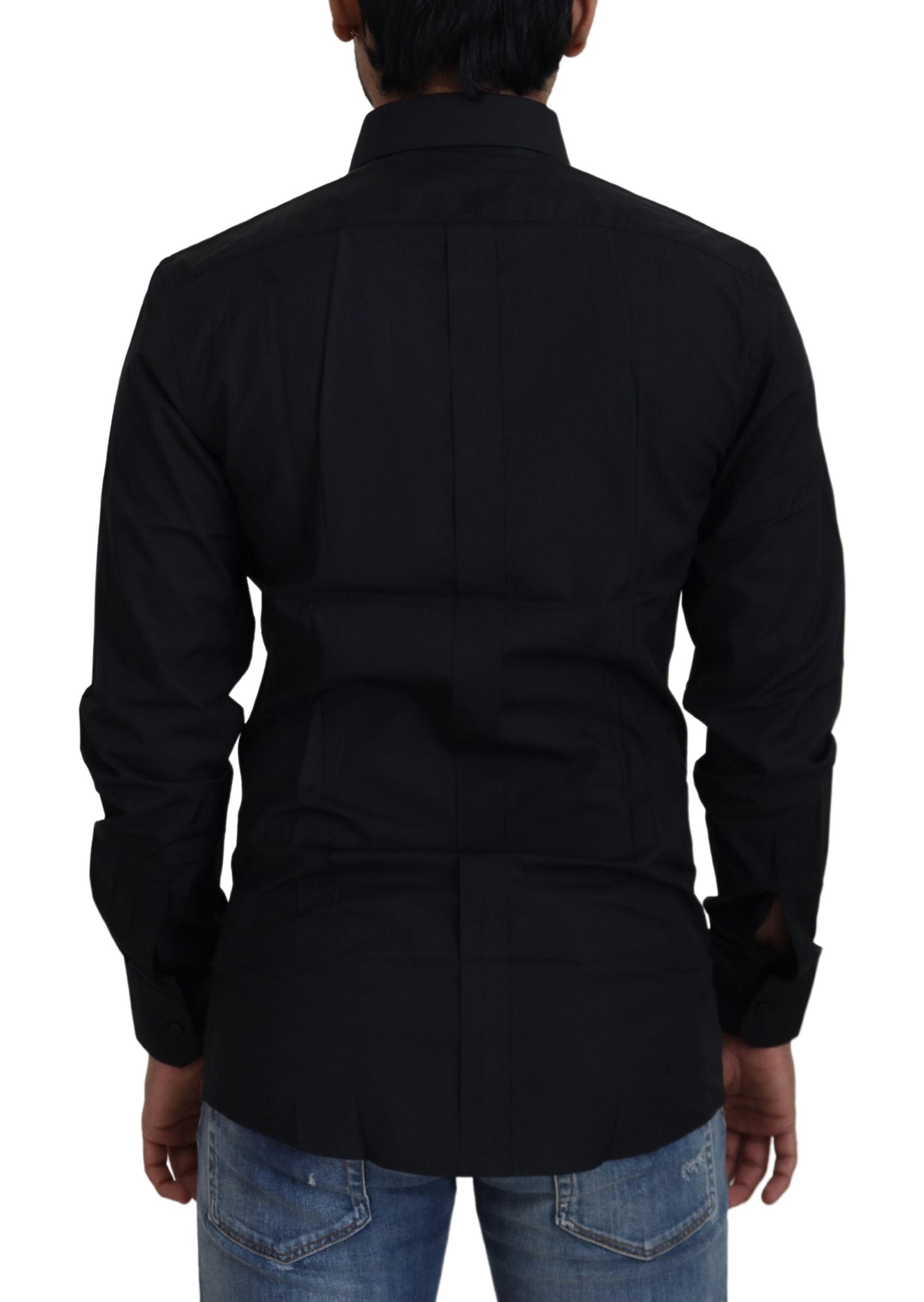 Dolce & Gabbana Black Cotton Slim Fit Formal Dress GOLD Shirt Dolce & Gabbana