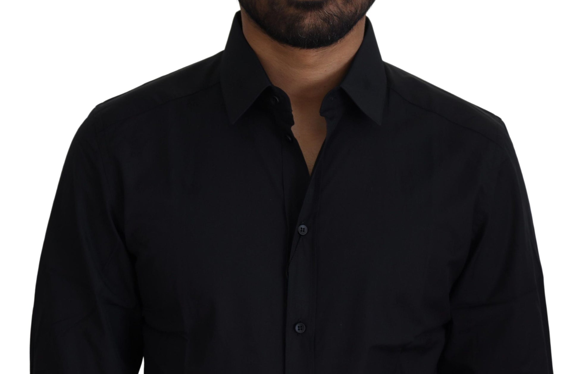 Dolce & Gabbana Black Cotton Slim Fit Formal Dress GOLD Shirt Dolce & Gabbana