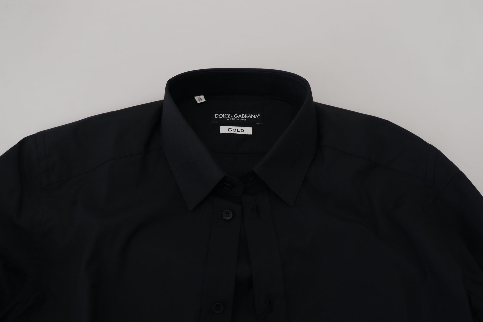 Dolce & Gabbana Black Cotton Slim Fit Formal Dress GOLD Shirt Dolce & Gabbana