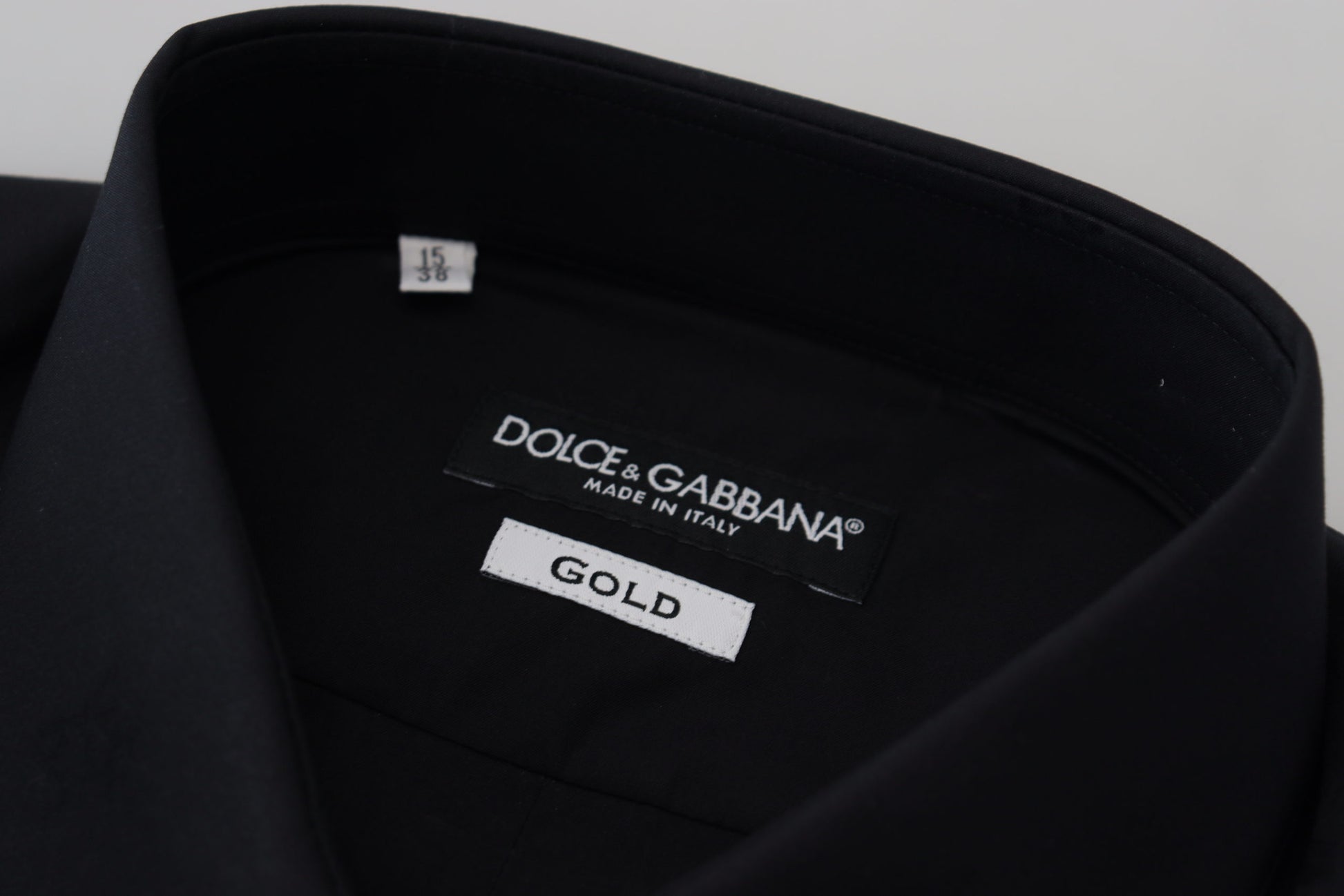 Dolce & Gabbana Black Cotton Slim Fit Formal Dress GOLD Shirt Dolce & Gabbana