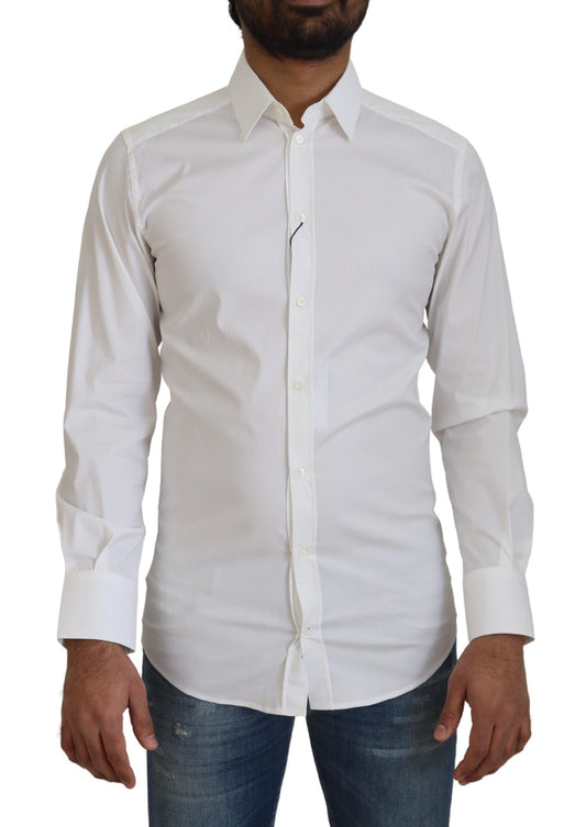 Dolce & Gabbana White Cotton Slim Fit Formal Dress GOLD Shirt Dolce & Gabbana